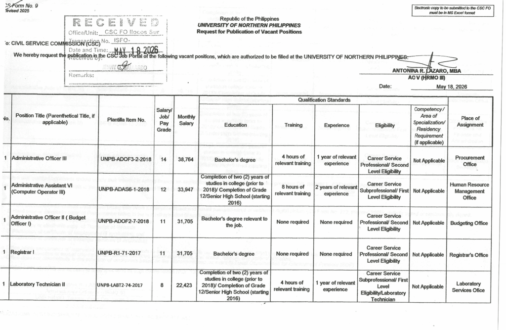 Notice of Vacant Positions 05 18 26 1