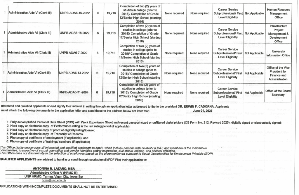 Notice of Vacant Positions 05 18 26 2